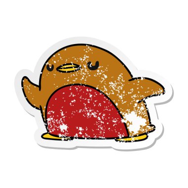 sıkıntılı etiket karikatür şirin kawaii kırmızı robin 