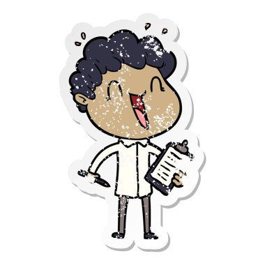 karikatür mutlu bir adamın sıkıntılı etiket