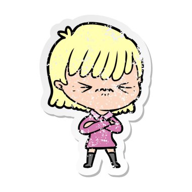 bir rahatsız çizgi film kızın sıkıntılı etiket