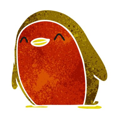 Retro karikatür şirin kawaii kırmızı robin 