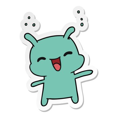 etiket çizgi film illüstrasyon kawaii şirin mutlu uzaylı