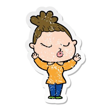 bir çizgi film sakin kadının sıkıntılı etiket