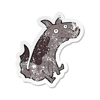 bir çizgi film oturma köpek Retro sıkıntılı etiket