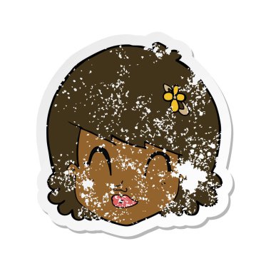 bir karikatür mutlu kadın yüzü Retro sıkıntılı etiket