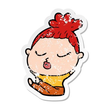 bir çizgi film sakin kadının sıkıntılı etiket