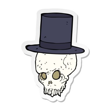 Silindir şapka karikatür kafatasında etiket