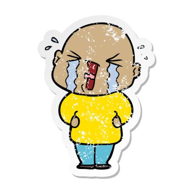 kel adam ağlıyor bir karikatür sıkıntılı etiket