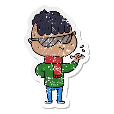 bir çizgi film çocuk güneş gözlüğü takıyor sıkıntılı etiket