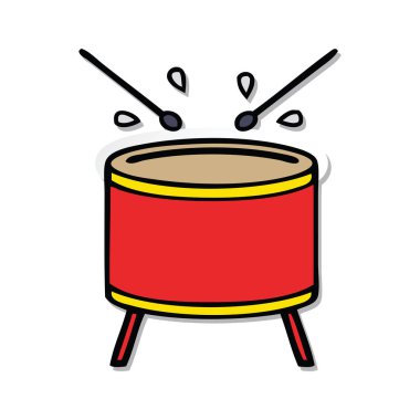 sevimli çizgi çalan davul etiket