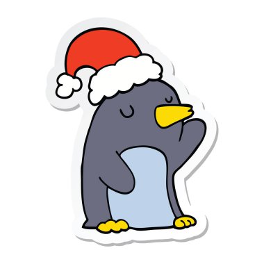 etiket bir sevimli çizgi Noel penguen