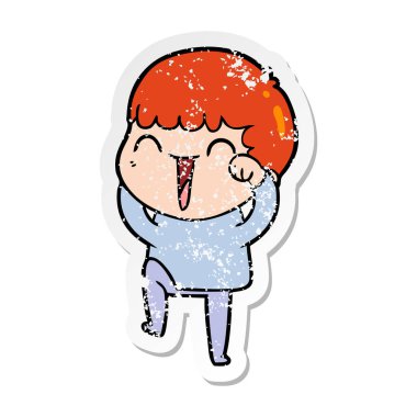 karikatür mutlu bir adamın sıkıntılı etiket