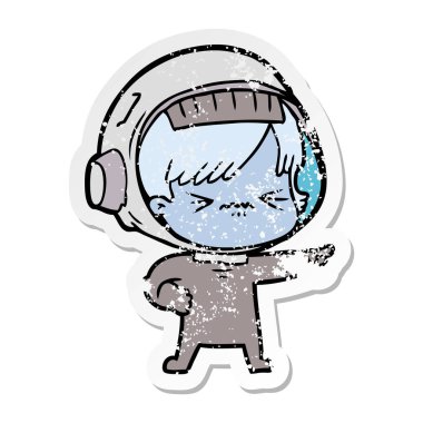 bir çizgi film astronot kadının sıkıntılı etiket