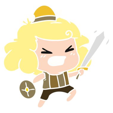 kawaii viking çocuğun serbest çizilmiş karikatür