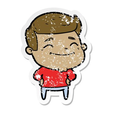 bir mutlu çizgi film adamın sıkıntılı etiket