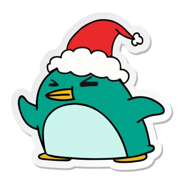 Noel etiket karikatür kawaii Penguin el çekilmiş