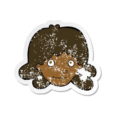 bir karikatür mutlu kadın yüzü Retro sıkıntılı etiket