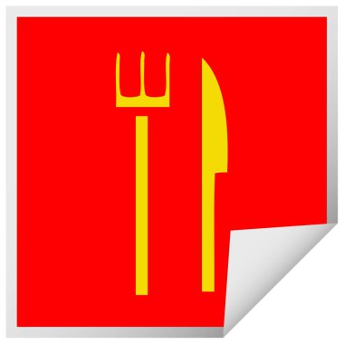 etiket karikatür bir bıçak ve çatal peeling Meydanı