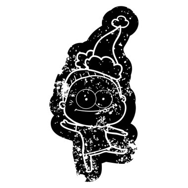 Noel Baba şapkası giyen bir mutlu eski kadın ilginç karikatür sıkıntılı simgesi