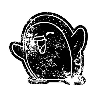 Grunge simgesi kawaii bir sevimli penguen sıkıntılı