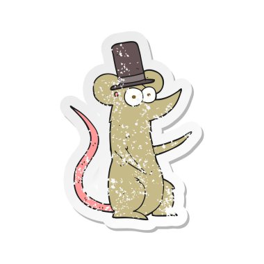 Silindir şapka giyen bir çizgi film fare Retro sıkıntılı etiket