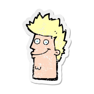 bir karikatür mutlu adam yüz Retro sıkıntılı etiket