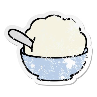 ilginç bir el sıkıntılı etiket karikatür dondurma kase çizilmiş