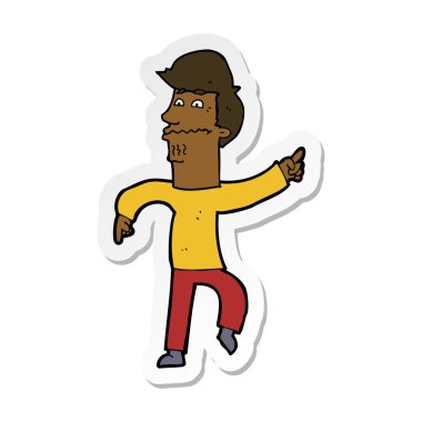 etiket bir karikatür işaret eden adam endişeli