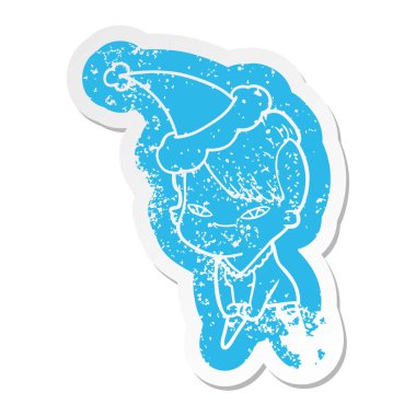 sevimli çizgi etiket hipster saç kesimi w ile bir kızın sıkıntılı