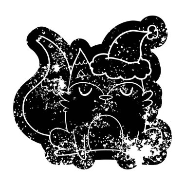 Noel Baba şapkası giyen bir tilkinin ilginç karikatür sıkıntılı simgesi