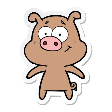 mutlu karikatür domuz bir etiket