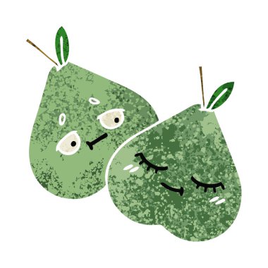 Retro illüstrasyon stil karikatür yeşil armut