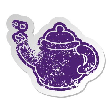 Mavi çaydanlık, sıkıntılı eski çizgi film etiketi