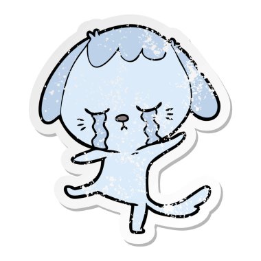 ağlayan bir karikatür köpek sıkıntılı etiket