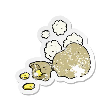 bir çizgi film çanta para Retro sıkıntılı etiket