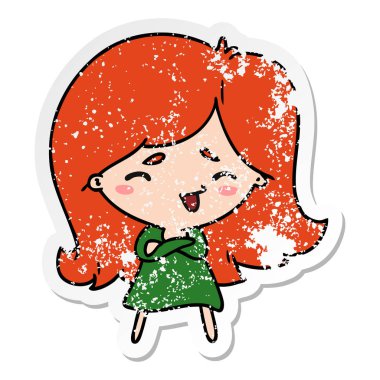 bir şirin kawaii kızın sıkıntılı etiket çizgi film