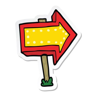 ok işareti işaret eden bir çizgi film etiketi