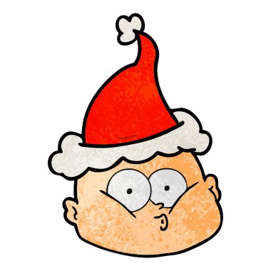 meraklı bir kel adam Noel Baba şapkası giyen dokulu çizgi film