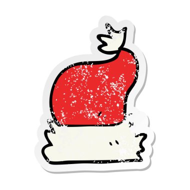 Retro sıkıntılı etiket bir karikatür Noel şapka