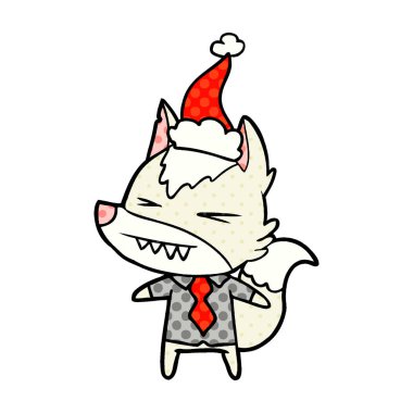 çizgi roman tarzı çizimi giyen Noel Baba şapkası kızgın kurt patron el çekilmiş