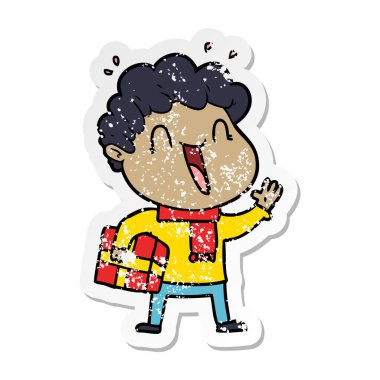 karikatür mutlu bir adamın sıkıntılı etiket