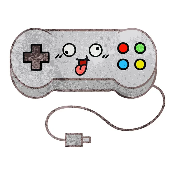 Retro Grunge Texture Cartoon Game Controller — Stock Vector