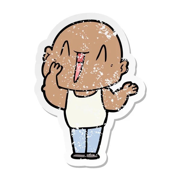 Distressed sticker of a happy cartoon bald man — Stock Vector