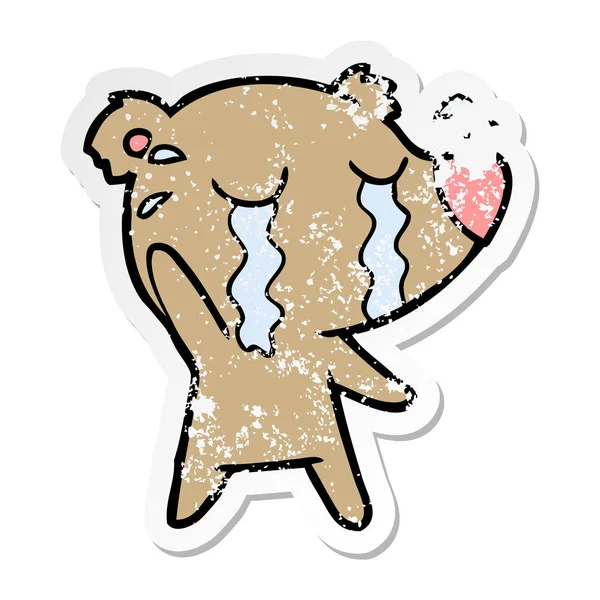 Distressed Sticker Cartoon Crying Bear — Stock Vector