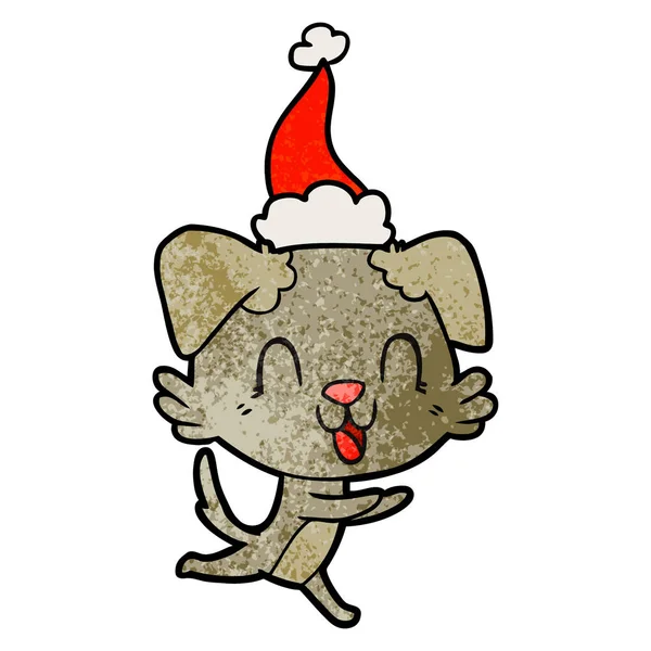 Lachende texturierte Karikatur eines Hundes mit Weihnachtsmütze — Stockvektor