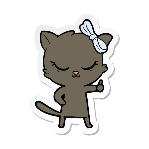 Etiqueta de um gato bonito dos desenhos animados com arco — Vetor de Stock