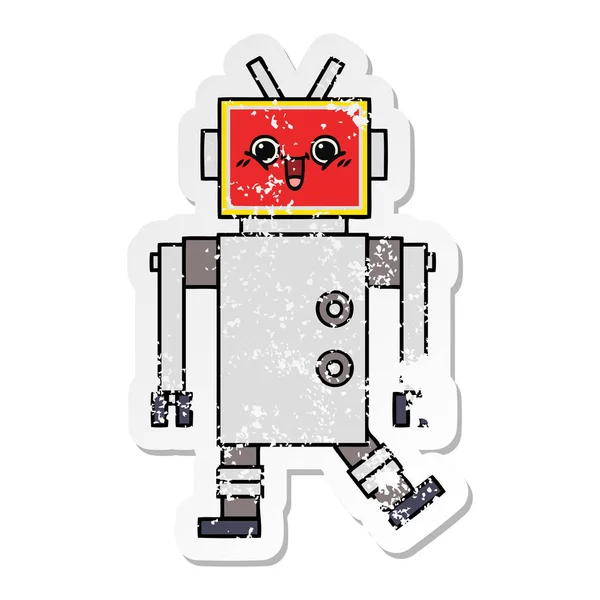 Засмучений Наклейка Милого Мультфільму Щасливий Робот — стоковий вектор