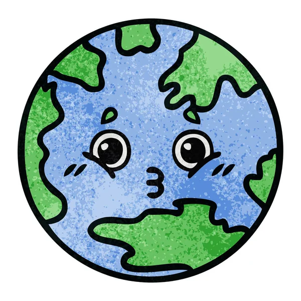 Desenho Animado Textura Grunge Retro Planeta Terra —  Vetores de Stock