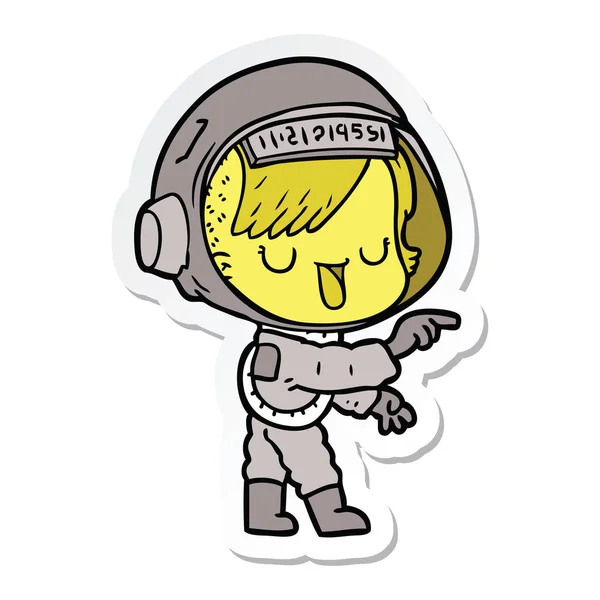 Bir çizgi film astronot kadının etiket — Stok Vektör