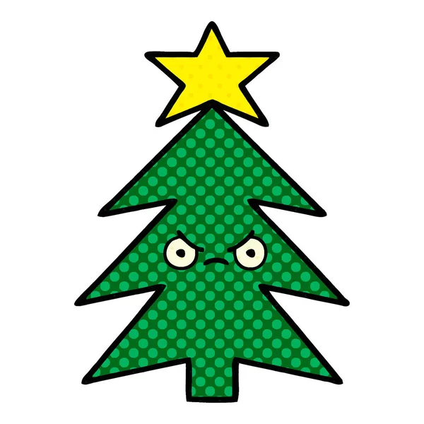 Bande Dessinée Style Dessin Animé Arbre Noël — Image vectorielle