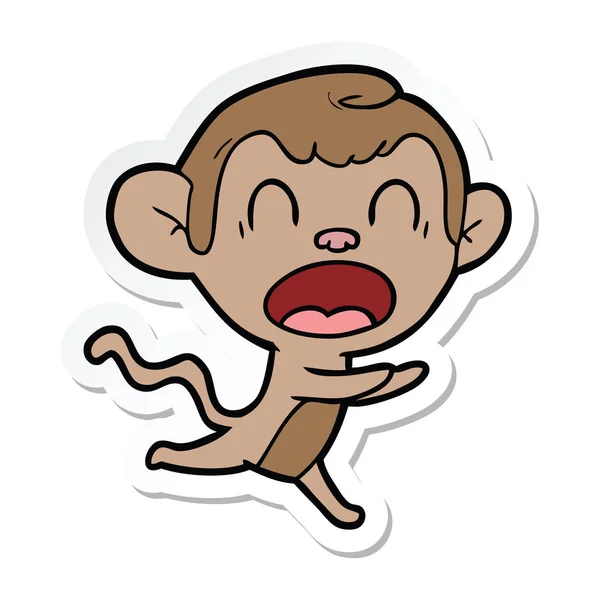 Sticker Shouting Cartoon Monkey — Stock Vector